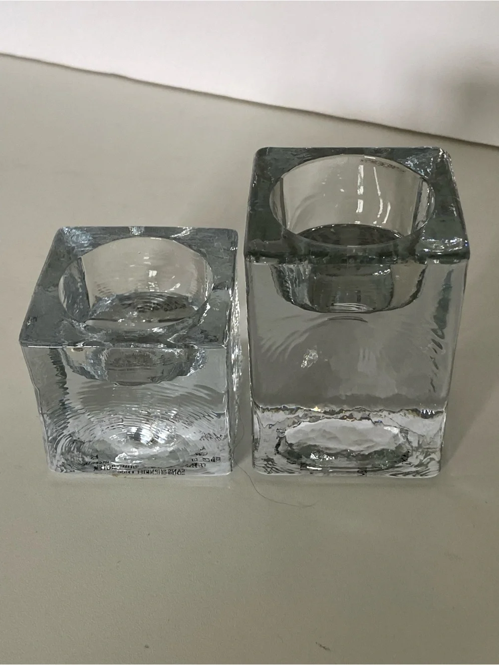Pottery Barn Square Tealight Candle Holders Vintage Set Of 2 Recycled Glass EUC